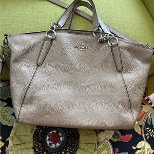 Coach metallic Gold/Taupe Leather Tote Bag